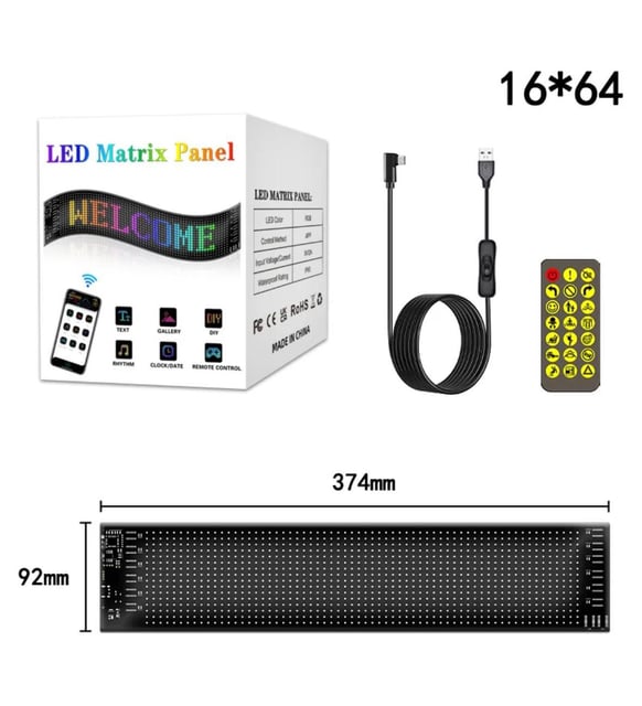 LED Sign Car Scrolling Advertising USB 5V Bluetooth App Control Logo Light Custom Text Pattern Animation Programmable Display