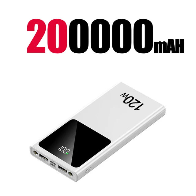 200000mAH 120W Power BankSuper Fast Charging Digital Display High Capacity iphone Samsung Xiaomi