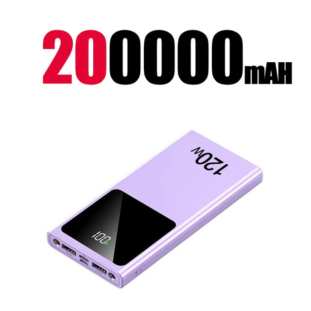 200000mAH 120W Power BankSuper Fast Charging Digital Display High Capacity iphone Samsung Xiaomi