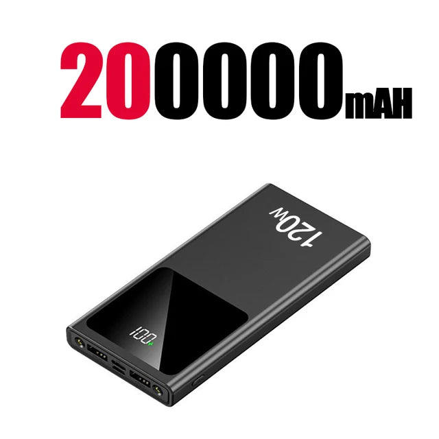 200000mAH 120W Power BankSuper Fast Charging Digital Display High Capacity iphone Samsung Xiaomi