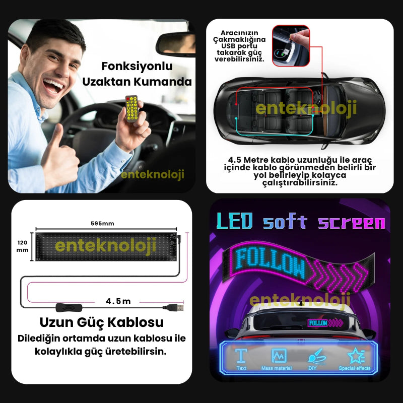 LED Car Sign Animation LED Matrix Pixel Panel DIY Programmable App Control LED Panel Flexible Display Truck Accessories