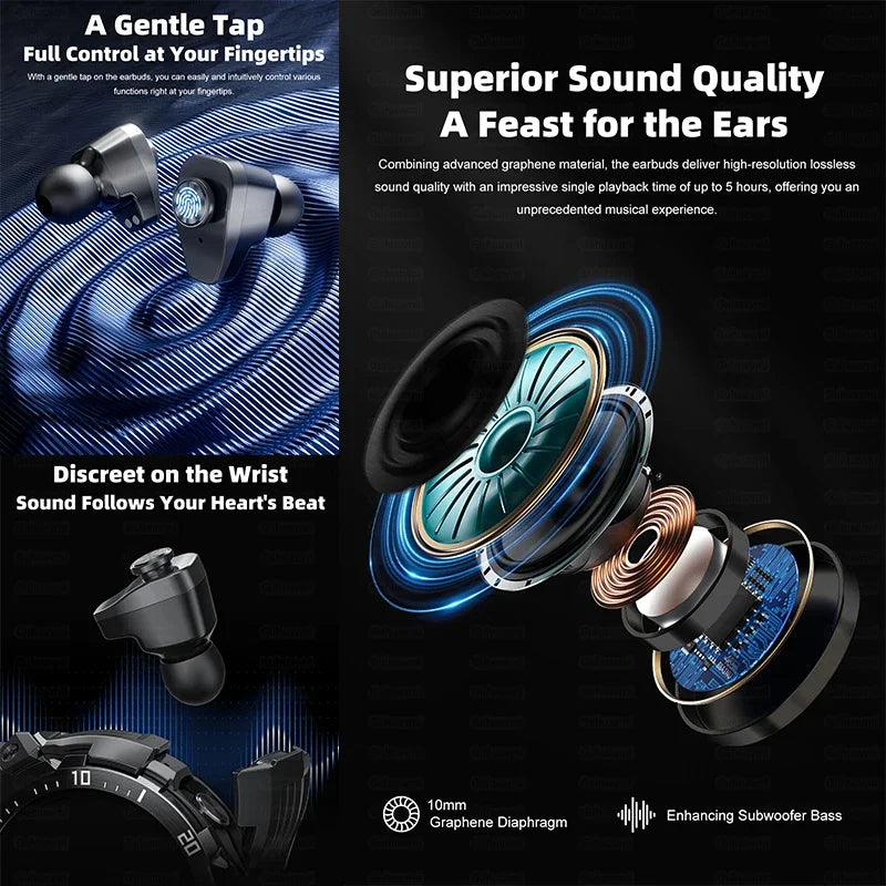2024 New Smart Watch TWS Headset Two In One Wireless Bluetooth Dual Earbuds Call Health Monitor Sport Music Earphone Smartwatch