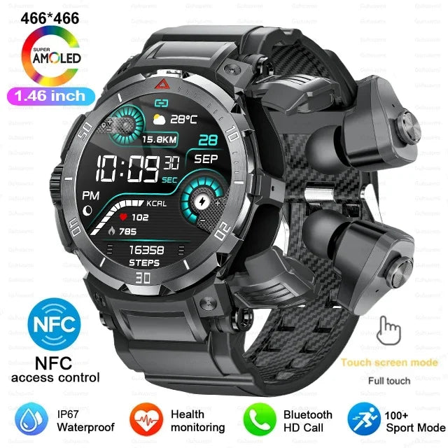 2024 New Smart Watch TWS Headset Two In One Wireless Bluetooth Dual Earbuds Call Health Monitor Sport Music Earphone Smartwatch