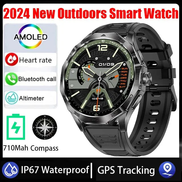 2024 New Men Compass Smartwatch Bluetooth Call GPS Track 400+ Free Dial 1.85" Ultra AMOLED Screen Waterproof Sports Smartwatch