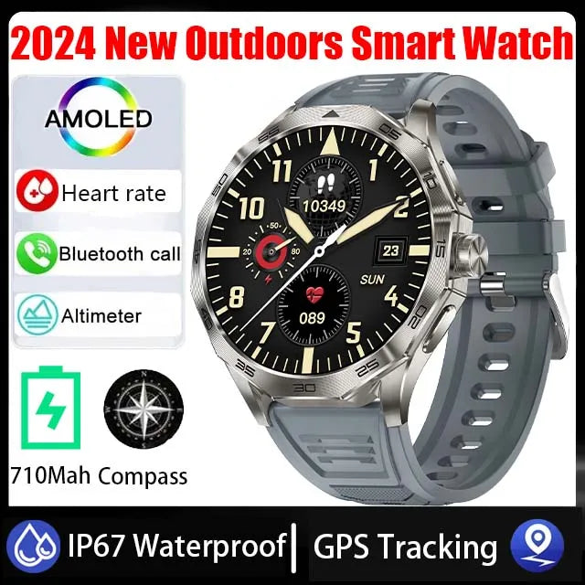 2024 New Men Compass Smartwatch Bluetooth Call GPS Track 400+ Free Dial 1.85" Ultra AMOLED Screen Waterproof Sports Smartwatch