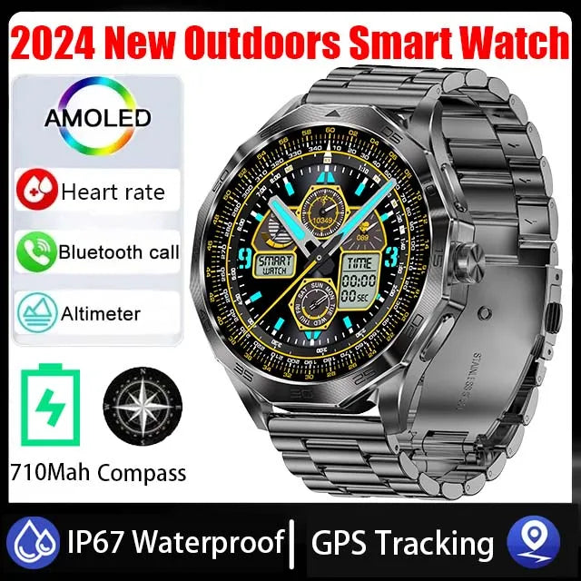 2024 New Men Compass Smartwatch Bluetooth Call GPS Track 400+ Free Dial 1.85" Ultra AMOLED Screen Waterproof Sports Smartwatch
