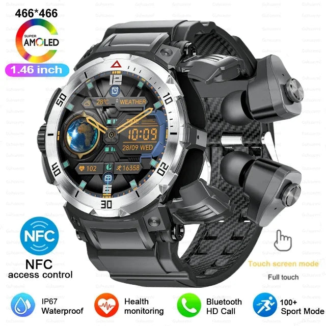 2024 New Smart Watch TWS Headset Two In One Wireless Bluetooth Dual Earbuds Call Health Monitor Sport Music Earphone Smartwatch