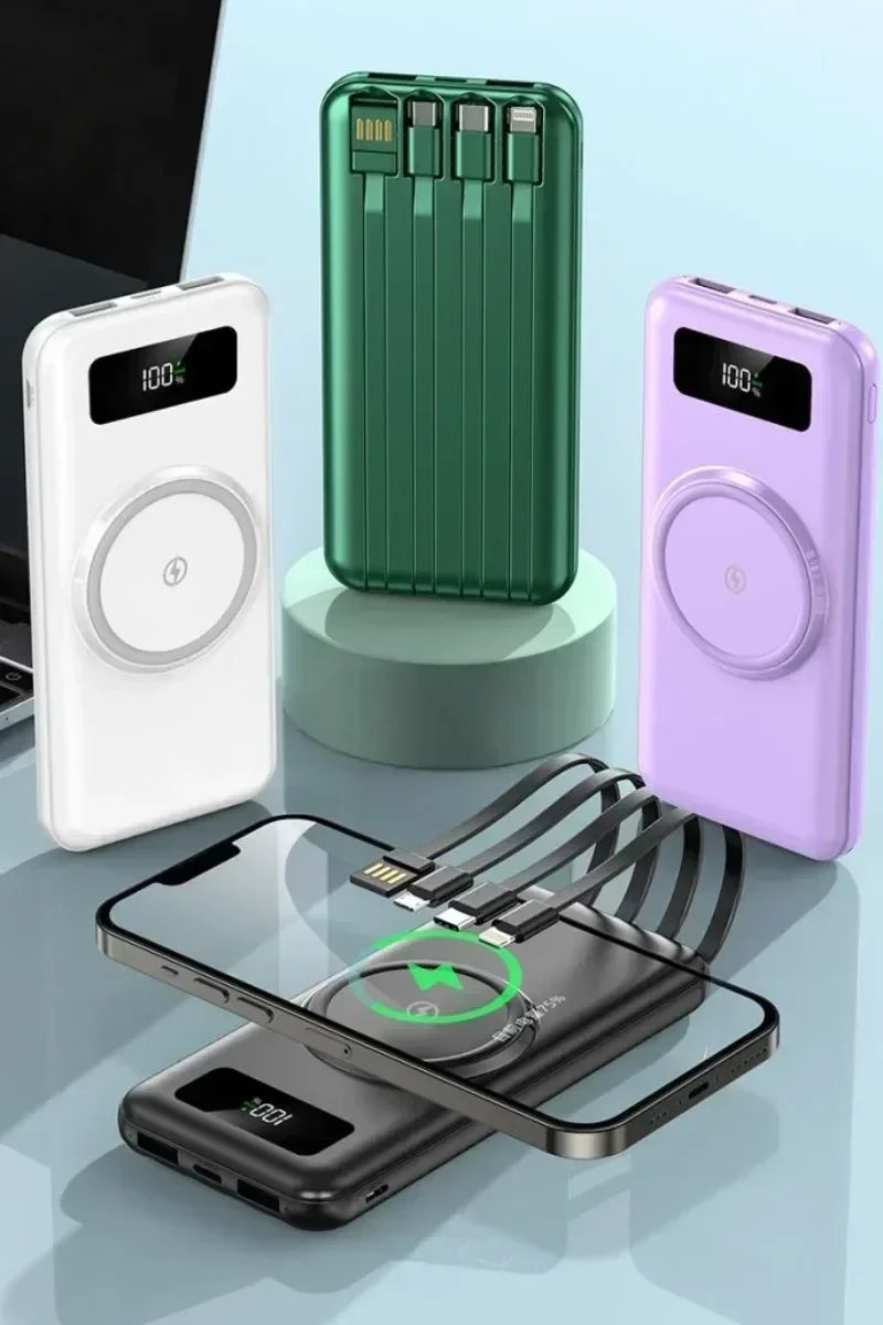 4-in-1 Power Bank with 200000Mah Ultra Fast Charging Wireless Charging with 4-wire Mobile External Battery Charger For iPhone