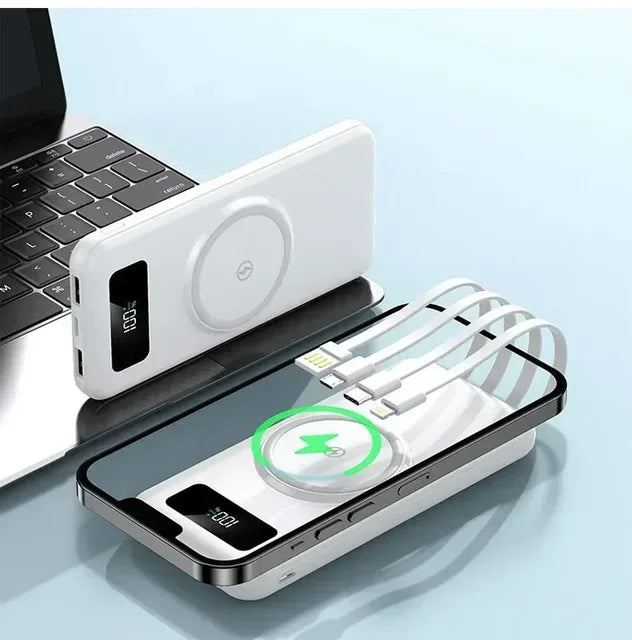 4-in-1 Power Bank with 200000Mah Ultra Fast Charging Wireless Charging with 4-wire Mobile External Battery Charger For iPhone