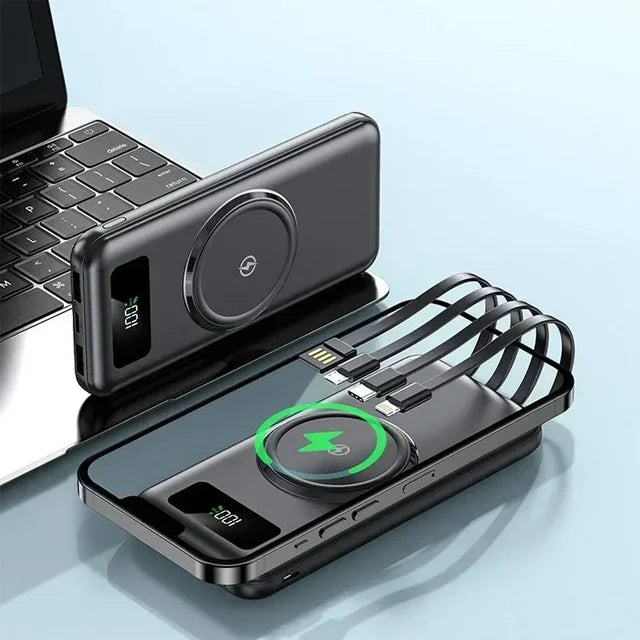 4-in-1 Power Bank with 200000Mah Ultra Fast Charging Wireless Charging with 4-wire Mobile External Battery Charger For iPhone