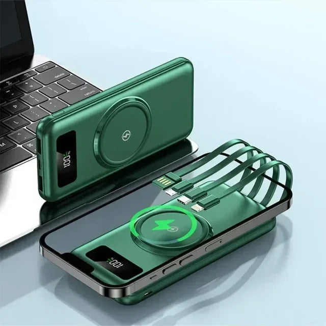 4-in-1 Power Bank with 200000Mah Ultra Fast Charging Wireless Charging with 4-wire Mobile External Battery Charger For iPhone