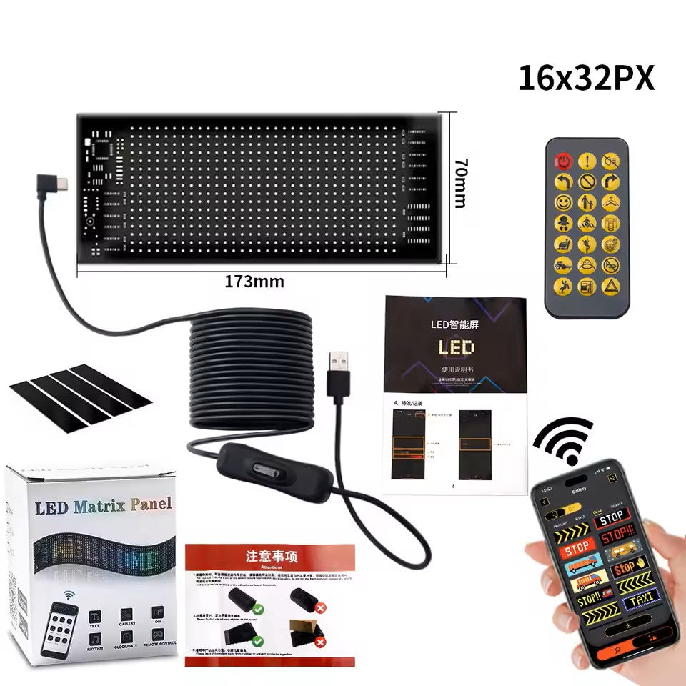 LED Sign Car Scrolling Advertising USB 5V Bluetooth App Control Logo Light Custom Text Pattern Animation Programmable Display
